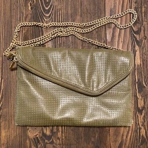 Olive green Henri Bendel envelope clutch